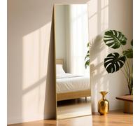 ABXMAS Floor Mirror Square Right Angle 152x42cm Gold, Full Length Mirror with Safety Tempered Glass and Reinforced Aluminium Frame, Wall Mirrors 60"x17" for Small Rooms