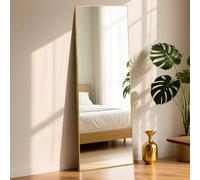 ABXMAS Full Length Mirror Square Right Angle with Aluminium Frame 163x53cm Gold, Protective Tempered Glass Floor Mirror, 64"x21" Wall Mirrors Practical and Stylish