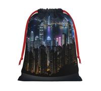 ABYchdd Aerial Night Of View Hong Kong Print Drawstring Pouch, Reusable Storage Bag, Present Bag For Christmas & Daily Organizing