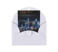 ABYchdd Aerial Night Of View Hong Kong Print Greeting Card, Blank Inside For Notes, For Christmas/Birthday/Valentine'S