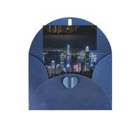 ABYchdd Aerial Night Of View Hong Kong Print Greeting Card, Blank Inside For Notes, For Christmas/Birthday/Valentine'S