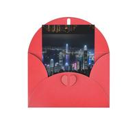 ABYchdd Aerial Night Of View Hong Kong Print Greeting Card, Blank Inside For Notes, For Christmas/Birthday/Valentine'S