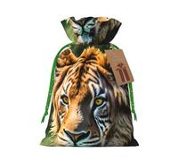 ABYchdd African Animals Print Christmas Drawstring Present Bag, Polyester Linen-Like Bag, Reusable Holiday Goodie Bag
