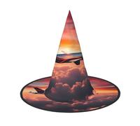 ABYchdd Airplane Sunsets Sky Print Foldable Halloween Witch Hat, Lightweight For Costume Party/Carnival/Halloween