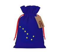 ABYchdd Alaska State Flag Print Christmas Drawstring Present Bag, Polyester Linen-Like Bag, Reusable Holiday Goodie Bag