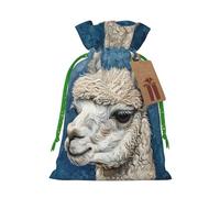 ABYchdd Alpaca Llama Print Christmas Drawstring Present Bag, Polyester Linen-Like Bag, Reusable Holiday Goodie Bag