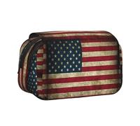 ABYchdd American Flag Print Double Clamshell Pen Case, Oxford Cloth Pouch With Zipper Pockets, Ideal Present