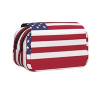 ABYchdd American Flag Print Double Clamshell Pen Case, Oxford Cloth Pouch With Zipper Pockets, Ideal Present