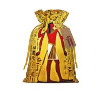 ABYchdd Ancient Egypt Tribe Series Print Christmas Drawstring Present Bag, Polyester Linen-Like Bag, Reusable Holiday Goodie Bag