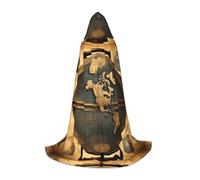 ABYchdd Ancient World Globe Print Hooded Cape, Elevate Your Festive Look, Big Hood & Bow Tie, For Halloween/Cosplay