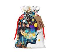 ABYchdd Artificial Intelligence Brain Print Christmas Drawstring Present Bag, Polyester Linen-Like Bag, Reusable Holiday Goodie Bag
