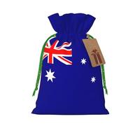 ABYchdd Australian Flag Print Christmas Drawstring Present Bag, Polyester Linen-Like Bag, Reusable Holiday Goodie Bag