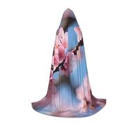 ABYchdd Beautiful Cherry Blossoms Print Hooded Cape, Elevate Your Festive Look, Big Hood & Bow Tie, For Halloween/Cosplay