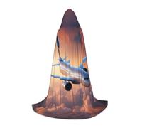 ABYchdd Beautiful Sky Airplane Print Hooded Cape, Elevate Your Festive Look, Big Hood & Bow Tie, For Halloween/Cosplay