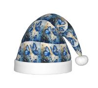 ABYchdd Blue Butterflies Print Plush Christmas Hat, Polyester Xmas Hat For Holiday Gifting, Cosplay And Events