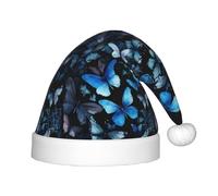 ABYchdd Blue Butterflies White Flowers Print Plush Christmas Hat, Polyester Xmas Hat For Holiday Gifting, Cosplay And Events