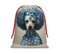 ABYchdd Blue Poodle Polka Dot Print Drawstring Pouch, Reusable Storage Bag, Present Bag For Christmas & Daily Organizing