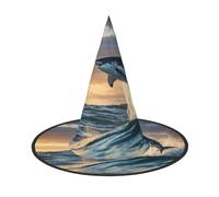ABYchdd Blue Shark Print Foldable Halloween Witch Hat, Lightweight For Costume Party/Carnival/Halloween