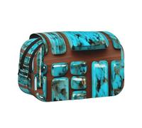 ABYchdd Bright Aqua Blue Turquoise Print Double Clamshell Pen Case, Oxford Cloth Pouch With Zipper Pockets, Ideal Present