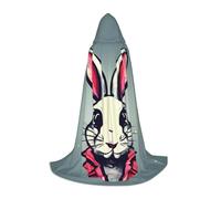 ABYchdd Bunny Rabbit Print Hooded Cape, Elevate Your Festive Look, Big Hood & Bow Tie, For Halloween/Cosplay