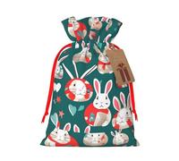ABYchdd Bunny Rabbits Print Christmas Drawstring Present Bag, Polyester Linen-Like Bag, Reusable Holiday Goodie Bag