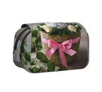 ABYchdd Bunny Rosette Print Double Clamshell Pen Case, Oxford Cloth Pouch With Zipper Pockets, Ideal Present