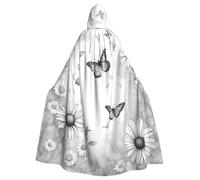 ABYchdd Butterfly Daisy Print Halloween Adult Hooded Cloak, Unisex Hooded Robe Cloak Long Cape For Cosplay/Party