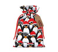 ABYchdd Christmas Penguins Print Christmas Drawstring Present Bag, Polyester Linen-Like Bag, Reusable Holiday Goodie Bag