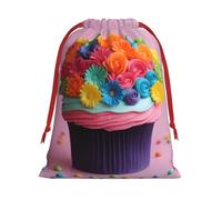 ABYchdd Colorful Cupcakes Rainbow Flower Cake Print Drawstring Pouch, Reusable Storage Bag, Present Bag For Christmas & Daily Organizing