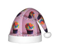 ABYchdd Colorful Cupcakes Rainbow Flower Cake Print Plush Christmas Hat, Polyester Xmas Hat For Holiday Gifting, Cosplay And Events