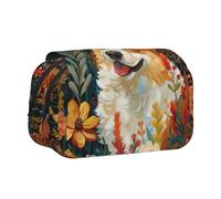 ABYchdd Corgi Floral Flowers Spring Garden Print Double Clamshell Pen Case, Oxford Cloth Pouch With Zipper Pockets, Ideal Present