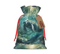 ABYchdd Crazy Save Manatee Print Christmas Drawstring Present Bag, Polyester Linen-Like Bag, Reusable Holiday Goodie Bag