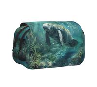 ABYchdd Crazy Save Manatee Print Double Clamshell Pen Case, Oxford Cloth Pouch With Zipper Pockets, Ideal Present