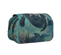 ABYchdd Crazy Save Manatee Print Double Clamshell Pen Case, Oxford Cloth Pouch With Zipper Pockets, Ideal Present