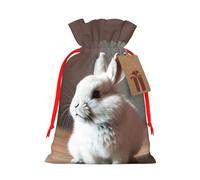 ABYchdd Cry White Rabbit Print Christmas Drawstring Present Bag, Polyester Linen-Like Bag, Reusable Holiday Goodie Bag