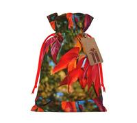 ABYchdd Fall Red Leaves And Fruits Print Christmas Drawstring Present Bag, Polyester Linen-Like Bag, Reusable Holiday Goodie Bag