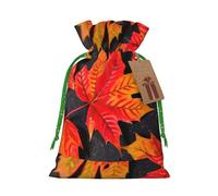 ABYchdd Fall Red Leaves Print Christmas Drawstring Present Bag, Polyester Linen-Like Bag, Reusable Holiday Goodie Bag