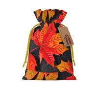 ABYchdd Fall Red Leaves Print Christmas Drawstring Present Bag, Polyester Linen-Like Bag, Reusable Holiday Goodie Bag