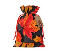ABYchdd Fall Red Leaves Print Christmas Drawstring Present Bag, Polyester Linen-Like Bag, Reusable Holiday Goodie Bag