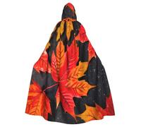 ABYchdd Fall Red Leaves Print Halloween Adult Hooded Cloak, Unisex Hooded Robe Cloak Long Cape For Cosplay/Party