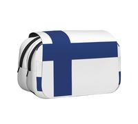 ABYchdd Finnish Flag Print Double Clamshell Pen Case, Oxford Cloth Pouch With Zipper Pockets, Ideal Present