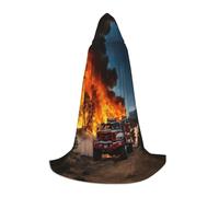 ABYchdd Firefighter Fireman Flame Print Hooded Cape, Elevate Your Festive Look, Big Hood & Bow Tie, For Halloween/Cosplay, Black, S