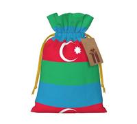 ABYchdd Flag Of Azerbaijan Print Christmas Drawstring Present Bag, Polyester Linen-Like Bag, Reusable Holiday Goodie Bag
