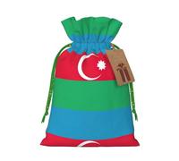 ABYchdd Flag Of Azerbaijan Print Christmas Drawstring Present Bag, Polyester Linen-Like Bag, Reusable Holiday Goodie Bag
