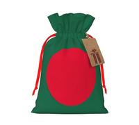 ABYchdd Flag Of Bangladesh Print Christmas Drawstring Present Bag, Polyester Linen-Like Bag, Reusable Holiday Goodie Bag