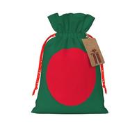 ABYchdd Flag Of Bangladesh Print Christmas Drawstring Present Bag, Polyester Linen-Like Bag, Reusable Holiday Goodie Bag