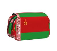 ABYchdd Flag Of Belarus Print Double Clamshell Pen Case, Oxford Cloth Pouch With Zipper Pockets, Ideal Present