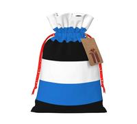 ABYchdd Flag Of Estonia Print Christmas Drawstring Present Bag, Polyester Linen-Like Bag, Reusable Holiday Goodie Bag