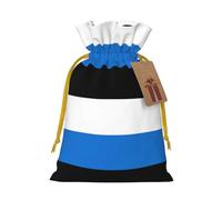 ABYchdd Flag Of Estonia Print Christmas Drawstring Present Bag, Polyester Linen-Like Bag, Reusable Holiday Goodie Bag
