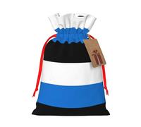 ABYchdd Flag Of Estonia Print Christmas Drawstring Present Bag, Polyester Linen-Like Bag, Reusable Holiday Goodie Bag